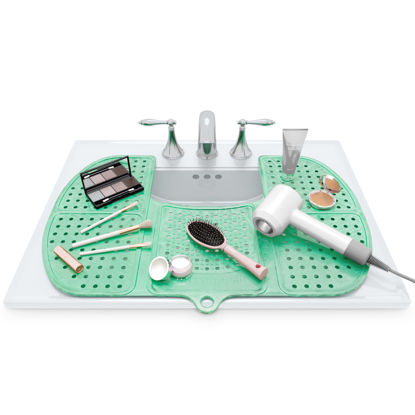 Picture of Sink Topper Foldable Sink Cover - Silicone Beauty Makeup Brush Cleaning Mat - Hot Tools Organizer - Bathroom Must Have Accessory for Extra Space & Storage Saver - Traveling - Large green