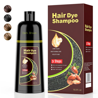 Picture of KAISASA Dark Brown Hair Dye Shampoo 3 in 1，Argan Natural Herbal Hair Color Shampoo Covers Gray Hair for Women and Men (16.9 fl.oz Dark Brown)