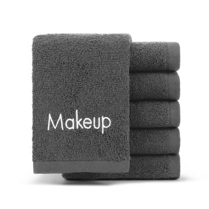 Picture of Arkwright Makeup Towels - Pack of 6 - Soft & Gentle Cotton Washcloth Face Make Up Remover, Reusuable Eraser Cloth Essentials for Hosts & Artists, 13 x 13 in, Grey
