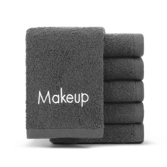Picture of Arkwright Makeup Towels - Pack of 6 - Soft & Gentle Cotton Washcloth Face Make Up Remover, Reusuable Eraser Cloth Essentials for Hosts & Artists, 13 x 13 in, Grey