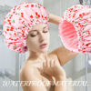Picture of Shower Cap for Women Terry Lined Bath Cap Large Reusable Waterproof Elastic Band Pink Shower Caps for Long Thick Hair Soft Bath Shower Hair Caps