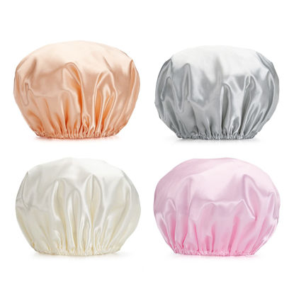 Picture of AmazerBath 4-Pack Shower Caps for Women, Double Waterproof Layers Bathing Shower Hat Hair Protection EVA Shower Caps Reusable, Medium Size