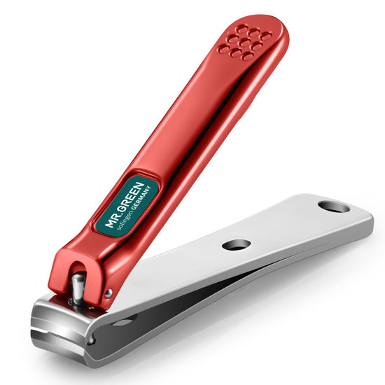 Picture of MR.GREEN Nail Clippers Curved Blades Fingernail Cutter Nippers Manicure Scissors Stainless Steel Pedicure Tools with Nail Flies (Medium-Red)
