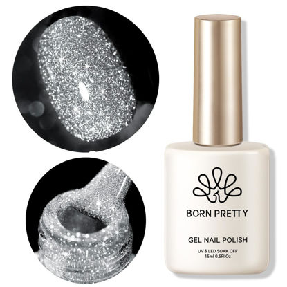 Picture of Born Pretty Silver Gold Reflective Glitter Gel Nail Polish Set for Christmas Nails Holographic Sparkle Glitter Gel Flash Soak Off Manicure Kit Gift