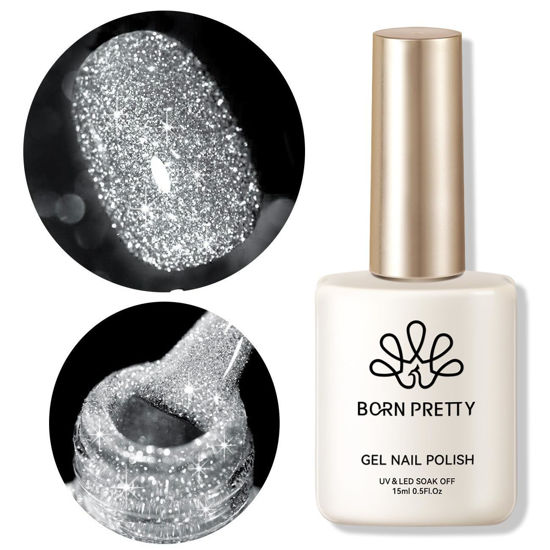 Picture of Born Pretty Silver Gold Reflective Glitter Gel Nail Polish Set for Christmas Nails Holographic Sparkle Glitter Gel Flash Soak Off Manicure Kit Gift