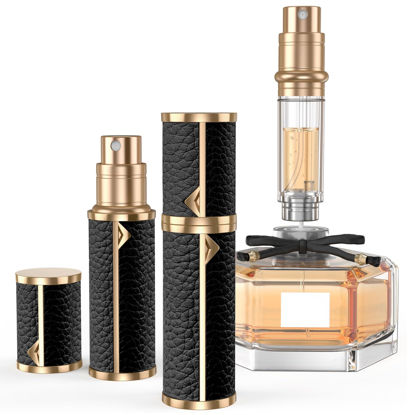 Picture of YIERSO Perfume Travel Refillable Bottle,Genuine Leather Bottom-Filling Fragrances Perfume Atomizer,Mini Cologne Dispenser,Portable Sprayer Pocket Size for Cruise Car Trip Purse Gift 5ml (Black)