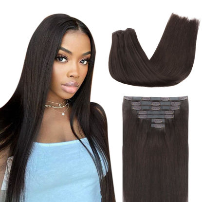 Picture of Lashey Straight Hair Extensions Real Human Hair Seamless Clip in Hair Extensions, 110g 7pcs 22 Inch Soft Long Human Hair Extensions with 100% Real Human Hair #2 Dark Brown Hair for Black Women