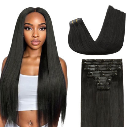 Picture of Lashey Seamless Clip in Hair Extensions Real Human Hair Invisi Edge 10pcs 190g Thick Straight Clip in Hair Extensions with PU Weft Natural Black 16 Inch Real Hair Extensions for Black Women