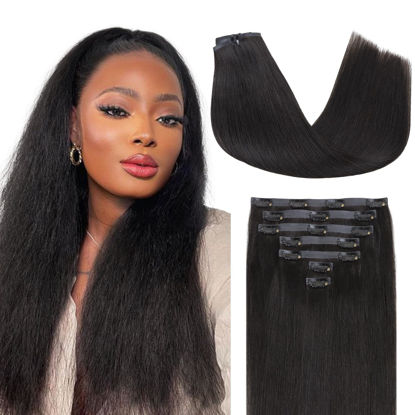 Picture of Lashey Seamless Clip in Hair Extensions 20 Inch 110g 7pcs Yaki Straight Clip in Hair Extensions Human Hair Natural Black Extensions Remy Hair Extensions Clip in Human Hair