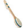 Picture of MainBasics Back Scrubber for Shower - Long Handle Dual-Sided Brush for Body Wash & Scrubbing with Exfoliating & Soft Bristles (Teal, Wood)