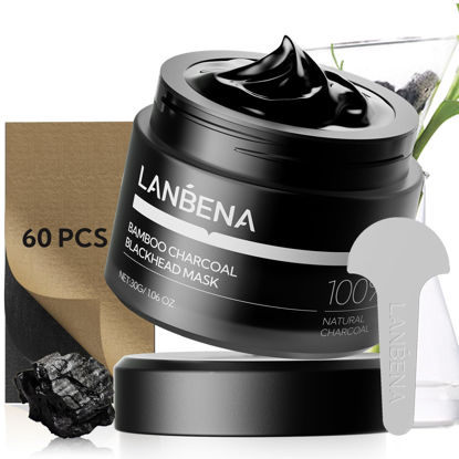 Picture of LANBENA Blackhead Remover, Bamboo Charcoal Blackhead Mask Deep Cleansing Peel off Mask & 60Pcs Nose StripsBlack Heads Remover from Face