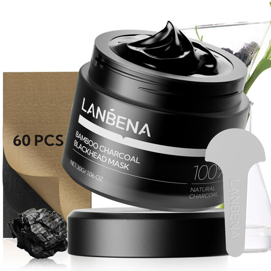 Picture of LANBENA Blackhead Remover, Bamboo Charcoal Blackhead Mask Deep Cleansing Peel off Mask & 60Pcs Nose StripsBlack Heads Remover from Face