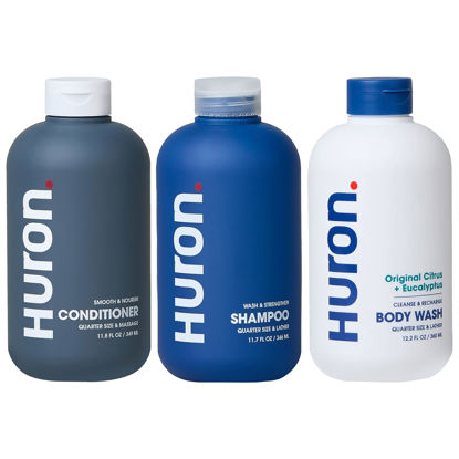 Picture of Huron Shower Kit - Shampoo, Conditioner, & Body Wash For Men - Citrus + Eucalyptus Scent - Hydrating & Nourishing Men's Shampoo & Conditioner