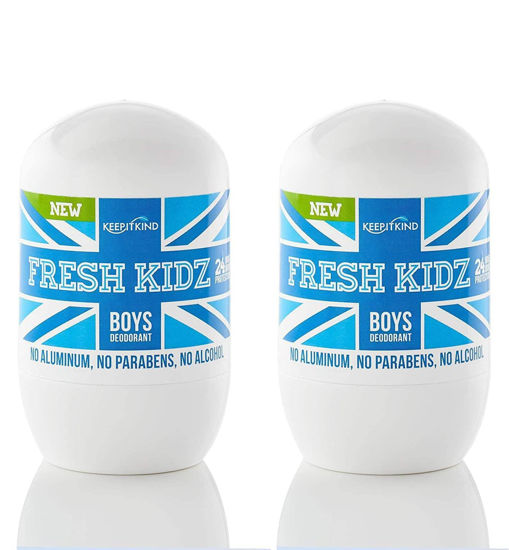 Picture of Fresh Kidz Roll On Deodorant for Kids and Teens - Baking Soda and Aluminum-free 24 Hour Protection for Sensitive Skin - Boys "Blue" 1.86 fl.oz. (2 Pack)