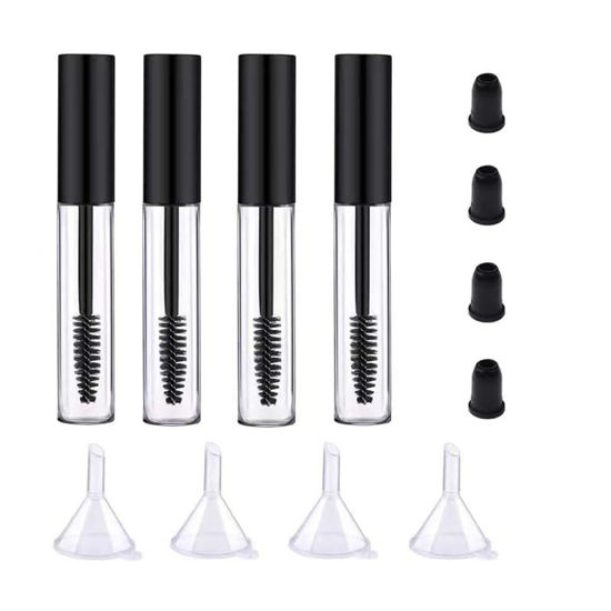 Picture of 4 Pack Empty Mascara Tube with Eyelash Wand, ForSewian10ml Premium Eyelash Cream Container Bottle with Mini Funnels and Leak Stoppers (black)