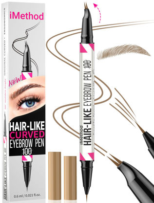 Picture of iMethod Curved Eyebrow Pen - Eyebrow Pencil 2-in-1 Dual-Ended Eyebrow Pen with Curved Tip and Precise Brush-Tip, Microblading Eyebrow Pen for Natural Hair-Like Brows, Long Lasting, Blonde