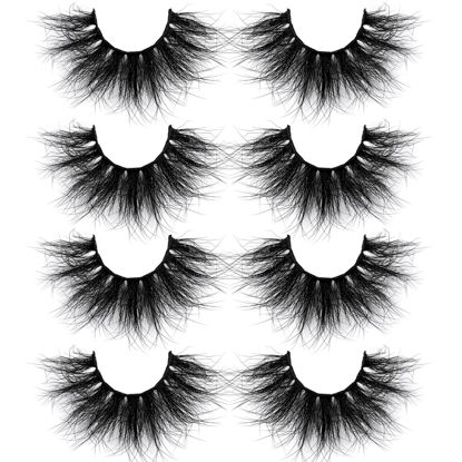 Picture of Calphdiar Mink Eyelashes Fluffy Siberian Mink Lashes 5D Dramatic Long Handmade Eye Lashes Pack 4 Pairs