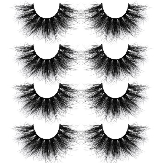 Picture of Calphdiar Mink Eyelashes Fluffy Siberian Mink Lashes 5D Dramatic Long Handmade Eye Lashes Pack 4 Pairs