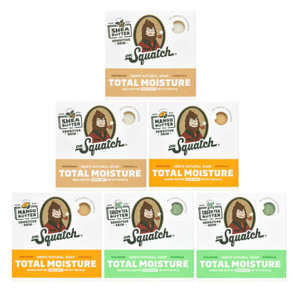 Picture of Dr. Squatch NEW Total Moisture Men's Bar Soap - 6-Pack Unscented Shea Butter, Mango Butter, Green Tea Butter - No Added Fragrance - Nourish, Smooth, and Calm Skin - Formulated for Sensitive Skin