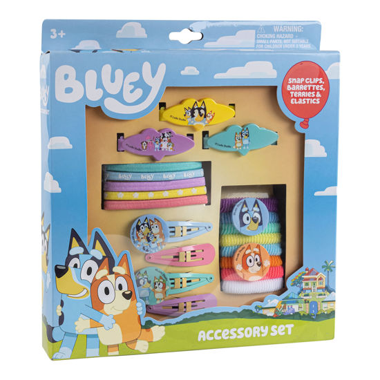 Picture of Luv Her Bluey Girls 20 Piece Accessory Set with 3 Barrettes, 4 Snap Hair Clips, 5 Elastics and 8 Terry Ponies- Ages 3+