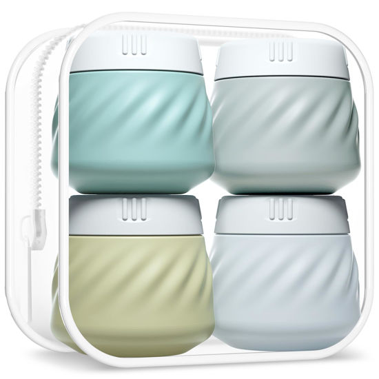Picture of Gemice Travel Containers for Toiletries, Silicone Cream Jars TSA Approved Travel Size Containers with Toiletry Bag, Wide Mouth Leak-proof Travel Accessories with Lid for Cosmetic Cream (4 Pack)