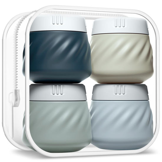 Picture of Gemice TSA Approved Travel Containers for Toiletries, 4 Pack Silicone Cream Jars with Convenient Toiletry Bag, Leak-proof Wide Mouth Travel-Size Toiletries Containers with Lid for Cosmetic Cream