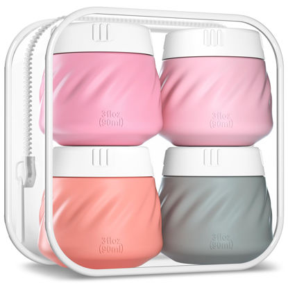 Picture of Gemice Travel Containers for Toiletries, Silicone Cream Jars TSA Approved Travel Size Containers with Toiletry Bag, Wide Mouth Leak-proof Travel Accessories with Lid for Cosmetic Cream (4 Pack)