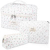 Picture of Large Makeup Bag Set, Quilted Makeup Bag, Floral Cosmetic Bag for Women, Cute Cotton Makeup Bags, Flower Travel Toiletry Organizer Bag (white)