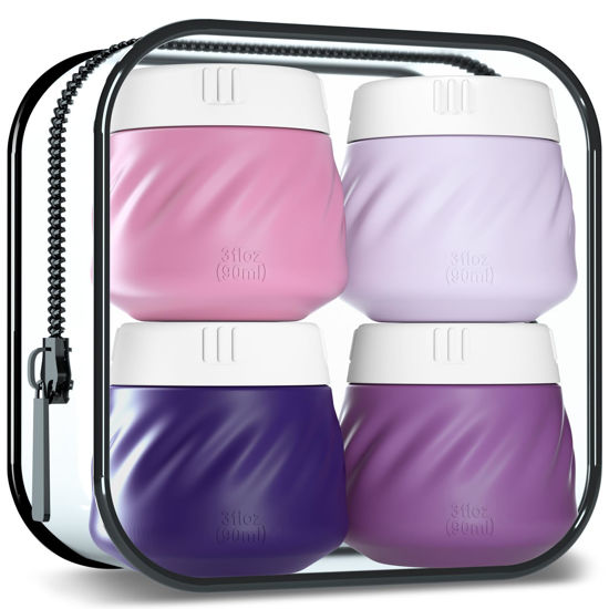 Picture of Gemice Travel Containers for Toiletries, Silicone Cream Jars TSA Approved Travel Size Containers with Clear Bag, Leak-proof Travel Accessories with Lid for Cosmetic Face Body Hand Cream (4 Pack)