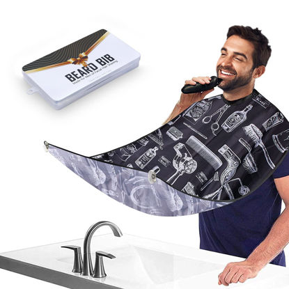 Picture of Beard Bib Beard Apron, Beard Trimming Catcher Bib for Men Shaving and Hair Clippings, Waterproof Non-Stick Hair Catcher Grooming Cloth with 2 Suction Cups