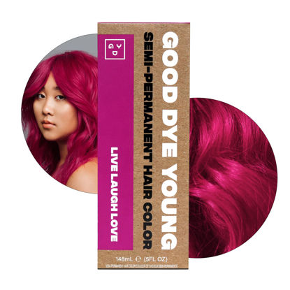 Picture of Good Dye Young Semi-Permanent Hair Color, Vegan and Cruelty-Free Magenta Pink Hair Dye, Last up to 24 Washes, Non-Damaging Conditioning Hair Color (5FL OZ, Live Laugh Love)
