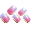 Picture of GLAMERMAID Press on Nails Extra Short Squoval, Valentine's Day Handmade Blue Pink Chrome Gel Glue on Nails, 24Pcs Glossy Round Reusable UV Finish Fake Nails Acrylic False Nails Manicure Kits for Women