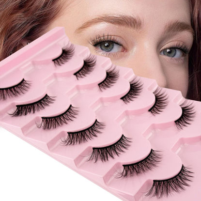 Picture of Half Lashes False Yasnai Eyelashes Volume Lashes Wispy Cat Eye Look Natural Short Fake Lashe Eyelashes 7 Pairs Pack