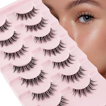Picture of Manga Lashes Yasnai Wispy Natural Look Lashes Anime False Eyelashes Volume Lashes Fake Lashes 13mm Spiky Korean Japanese Asian Cosplay 3D Eye Lashes 7 Pairs Pack