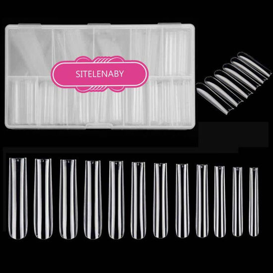 Picture of SITELENABY Acrylic 3XL Full Cover Square Nail Tips, 12 Sizes, 360pcs, Clear, Glossy Finish