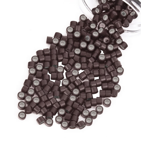 Picture of Vlasy 200Pcs 4mm Silicone Lined Micro Ring Beads for Hair Extensions 5Colors Apply (200Pcs Brown)