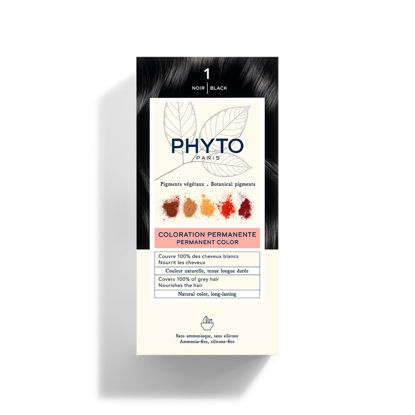 Picture of PHYTO Phytocolor Permanent Hair Color, 1 Black, with Botanical Pigments, 100% Grey Hair Coverage, Ammonia-free, PPD-free, Resorcin-free, 0.42 oz.