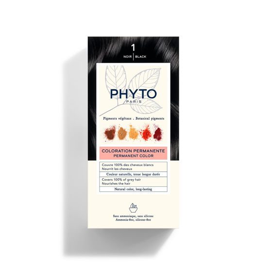 Picture of PHYTO Phytocolor Permanent Hair Color, 1 Black, with Botanical Pigments, 100% Grey Hair Coverage, Ammonia-free, PPD-free, Resorcin-free, 0.42 oz.