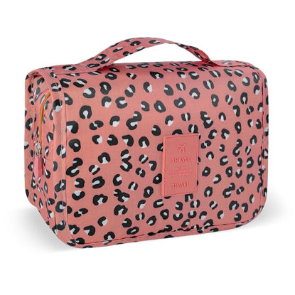 Picture of Lcsmaokin Large Capacity Toiletry Bag Travel Bag with Hanging Hook for Men and Women Waterproof Travel Cosmetic Bag Bathroom Storage Bag for Brushes Set,Full-Sized Shampoo,Accessories-Pink Leopard
