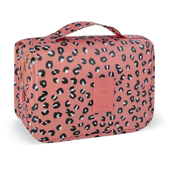 Picture of Lcsmaokin Large Capacity Toiletry Bag Travel Bag with Hanging Hook for Men and Women Waterproof Travel Cosmetic Bag Bathroom Storage Bag for Brushes Set,Full-Sized Shampoo,Accessories-Pink Leopard
