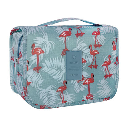 Picture of Lcsmaokin Large Capacity Toiletry Bag Travel Bag with Hanging Hook for Men and Women Waterproof Travel Cosmetic Bag Bathroom Storage Bag for Brushes Set,Full-Sized Shampoo,Accessories -Grey Flamingo