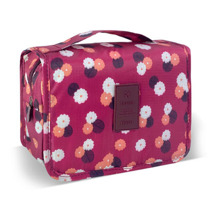 Picture of Lcsmaokin Large Capacity Toiletry Bag Travel Bag with Hanging Hook for Men and Women Waterproof Travel Cosmetic Bag Bathroom Storage Bag for Brushes Set,Full-Sized Shampoo,Accessories- Red Flower