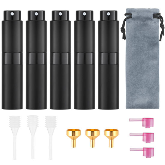 Picture of Tekson 5PCS 8ml Travel Perfume Atomizer Refillable, Mini Cologne Spray Bottle Empty, Small Aftershave Sprayer for Liquid Dispenser (Black)