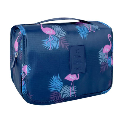 Picture of Lcsmaokin Large Capacity Toiletry Bag Travel Bag with Hanging Hook for Men and Women Waterproof Travel Cosmetic Bag Bathroom Storage Bag for Brushes Set,Full-Sized Shampoo,Accessories-Navy Flamingo