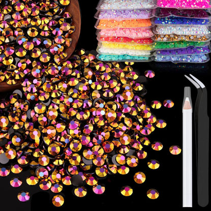 Picture of BELLEBOOST 2500pcs 5mm Resin Rhinestones Bulk, Gold Rose AB Flatback Round Jelly Rhinestones Non Hotfix Crystal Gems Large Quantity Wholesale for DIY Crafts Clothes Bottles Face Makeup Manicure
