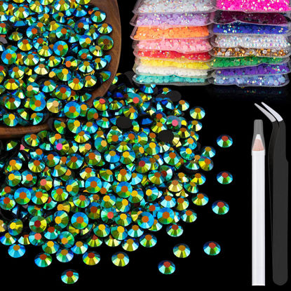 Picture of BELLEBOOST 2500pcs 5mm Resin Rhinestones Bulk, Emerald Black AB Flatback Round Jelly Rhinestones Non Hotfix Crystal Gems Large Quantity Wholesale for DIY Crafts Clothes Face Makeup Manicure