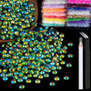 Picture of BELLEBOOST 1500pcs 6mm Resin Rhinestones Bulk, Emerald Black AB Flatback Round Jelly Rhinestones Non Hotfix Crystal Gems Large Quantity Wholesale for DIY Crafts Clothes Face Makeup Manicure