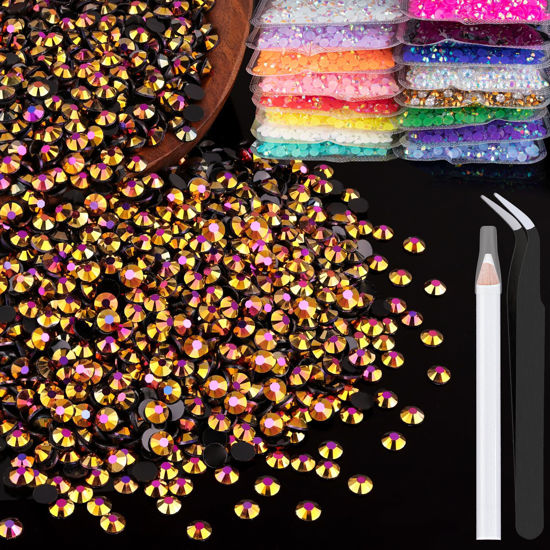 Picture of BELLEBOOST 4000pcs 4mm Resin Rhinestones Bulk, Gold Rose AB Flatback Round Jelly Rhinestones Non Hotfix Crystal Gems Large Quantity Wholesale for DIY Crafts Clothes Bottles Face Makeup Manicure