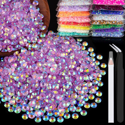 Picture of 1500pcs 6mm Resin Rhinestones Bulk, Transparent Lavender Purple AB Flatback Round Jelly Rhinestones Non Hotfix Crystal Gems Large Quantity Wholesale for DIY Crafts Clothes Face Makeup Manicure
