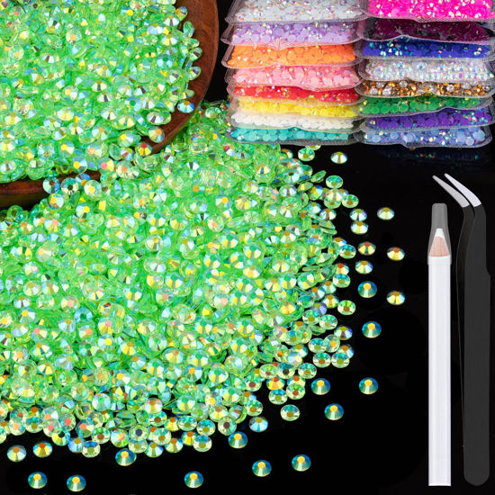 Picture of BELLEBOOST 4000pcs 4mm Resin Rhinestones Bulk, Transparent Grass Green AB Flatback Round Jelly Rhinestones Non Hotfix Crystal Gems Large Quantity Wholesale for DIY Crafts Clothes Face Makeup Manicure